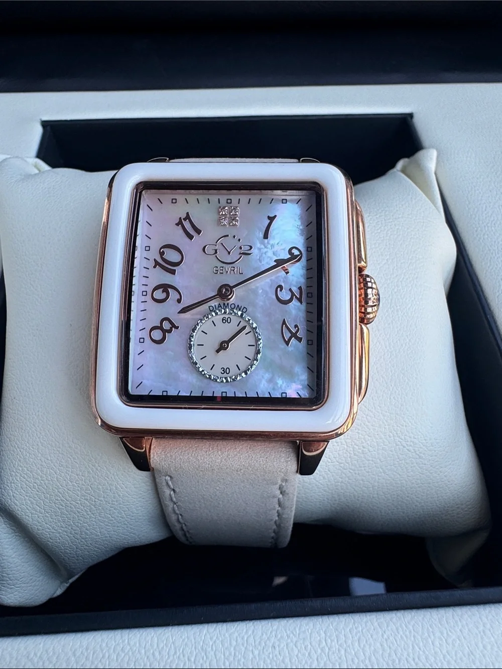 GV2 by Gevril Women's 9262 Bari Cream Enamel MOP Dial Diamond Swiss Quartz Watch